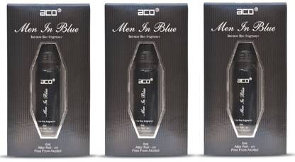 aco Men In Blue Alcohol - Free Attar Roll On 2.5ml Each (Pack of 3) Floral Attar