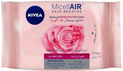 NIVEA Micellar, Skin Breathe Rose Water Face Wipes Makeup Remover