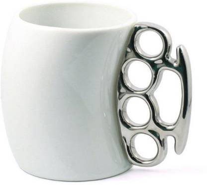 Zesta Knuckle Duster Creatives with Metallic Handle - White/Silver Ceramic Coffee Mug
