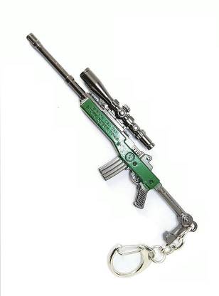 eWAVE Pubg Gun 3D Metal Body Props 120mm Length Mini 14 CAL Green Key Chain Locking Key Chain