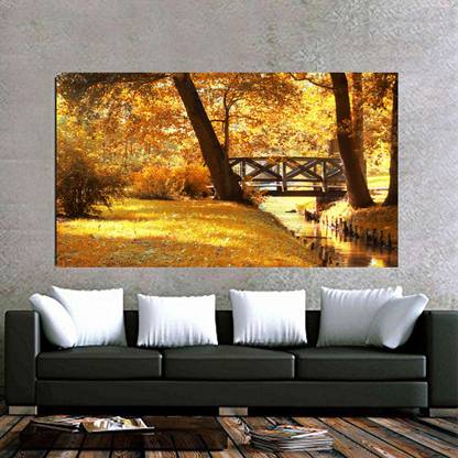 Beautiful Scene Nature Golden Leaves HD Wallpaper No Framed 2ft X 4ft Canvas Art