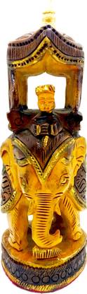 E-Chariot Handcrafted Wooden Elephant Ambari/Howdah with Gold border Decorative Showpiece  -  18 cm