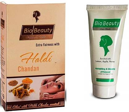 BioBeauty Lemon, Apple, Honey Face Wash for pH Balanced, Refreshing and Glowing Skin AND Haldi Chandan Extra Fairness Soap | 100% Herbal/Natural Combo Pack(Bio Beauty London)