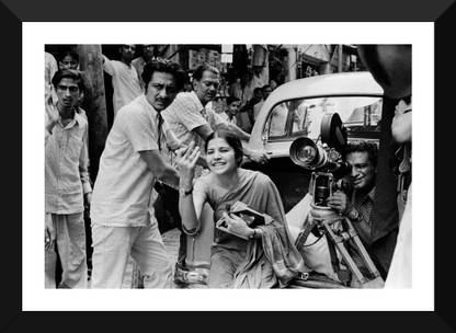 Satyajit Ray On Location For Jana Aranya - Small Poster Paper - Framed (12 x 17 inches) Paper Print