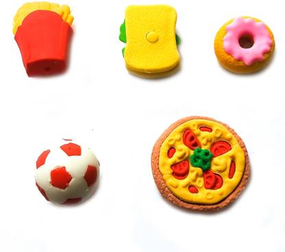 ShopTop 3D funky stationary erasers with shapes of fast food Pizza/Sandwich/ Donut/French fry and football for kids Non-Toxic Eraser