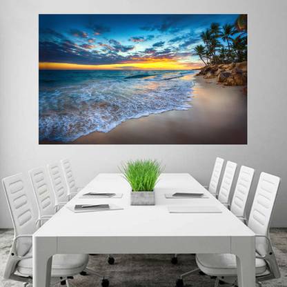 Sunset Scene Evening View of Sea Beach HD Wallpaper No Framed 2ft X 4ft Canvas Art