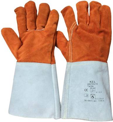 Sarvam KEL ANTD1 / 15 Gloves - Leather With Cotton Linning For Heat Protection, Size : 9 ( 2 Pair ) Leather  Safety Gloves