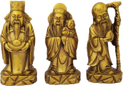 Divya Mantra Feng Shui Chinese Three Wise Men / 3 Lucky Immortals/Star Gods/Fu Lu Shou/Fuk Luk Sau Wealth Gods for Long Life, Fame and Fortune Decorative Showpiece  -  10 cm
