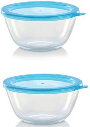 BOROSIL Borosilicate Glass Storage Bowl MIXING BOWL SET OF 2 ( 900ML+900ML) WITH BLUE LID