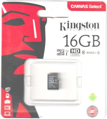 KINGSTON SDCS/16GBSPIN 16 GB MicroSDHC Class 10 80 MB/s  Memory Card Compatible with Camera, Tablet, Mobile, Computer