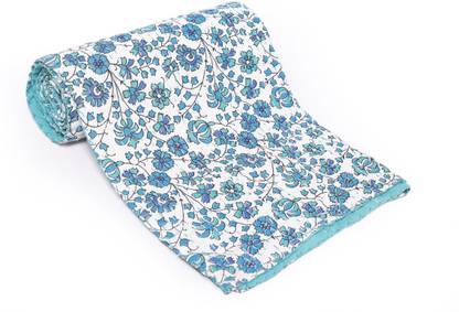 Handicraft-Palace White Peacock Feather Mandala Printed Bedspread Blanket Bedding Kantha Quilted Gudri Quilt Single Cotton Batting