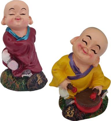 Divya Mantra Playful Tibetan Monk Baby Lama Dashboard Toy Red Doll Showpiece, Collection Figurines, Gifts for Kids, Car Decoration Set of 2 Decorative Showpiece  -  8 cm