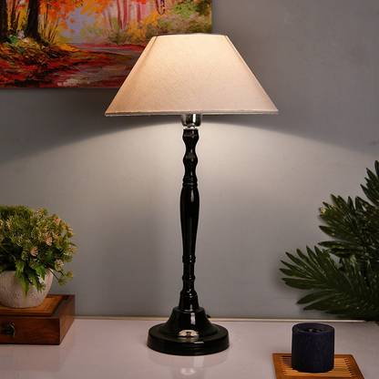 Homesake Glossy Black Imperial Aluminium Table Lamp With White Cone Shade,Lamp Table Lamp