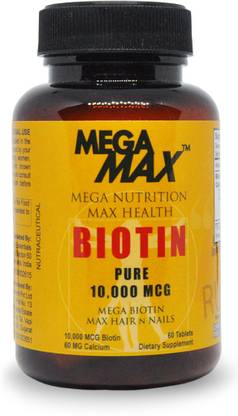 MegaMax Biotin 10,000 mcg - 60 Vegetarian Tablets (Maximum Strength Hair & Nails formula)