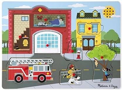 MELISSA & DOUG Around The Fire Station Sound Puzzle Wooden Peg Puzzle