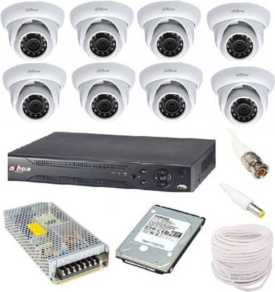 DAHUA 2mp 8 dome camera, 8 channel dvr, 1TB hard disk, 8 CHANNEL POWER SUPPLY, 90 MTR WIRE BUNDLE AND ALL ACCESSORIES REQUIRED DAHUA HOME SECURITY CAMERA Security Camera