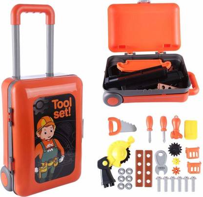 jk int Portable 2 in 1 Deluxe Tool Set Cum Briefcase Tool Kit for Kid's with Suitcase Trolley , 46 Accessories