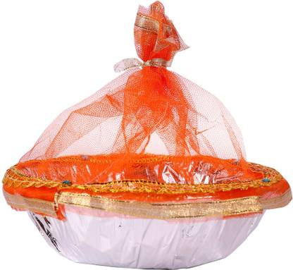 Vardhman Plastic Handmade Decorated Gift Packaging Basket with Readymade Net Packing, Size 9 inches Storage Basket