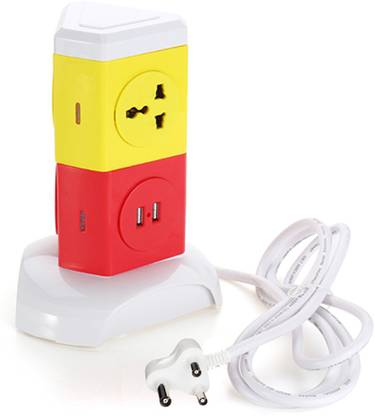 IMPRO 3 Plugs + 2 USB Tower Power Sockets Spike Buster - 2 Floors Vertical - Surge Protector - Universal Multi Plug Points Adapter - High Quality 1  Socket Extension Boards