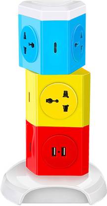 IMPRO 5 Plugs + 2 USB Tower Power Sockets Spike Buster - 3 Floors Vertical - Surge Protector - Universal Multi Plug Points Adapter - High Quality 5  Socket Extension Boards