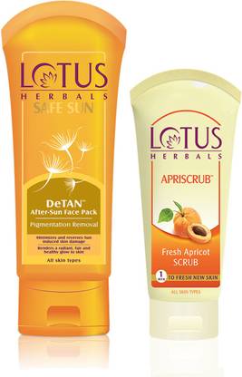 LOTUS HERBALS Combo Pack - Safe sun Detan Face Pack & Apriscrub