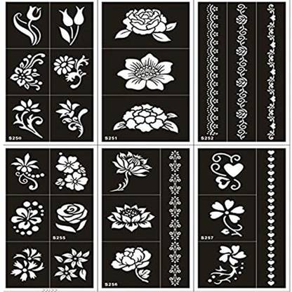 IVANA'S Henna Tattoo Stencil (Set for 6) Women Girls Hand Finger Body Paint Temporary Tattoo