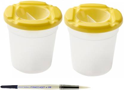 Radhakrishan Colourfull Non-Spill Paint Pots & Lids- set of 2 and Painting Brush