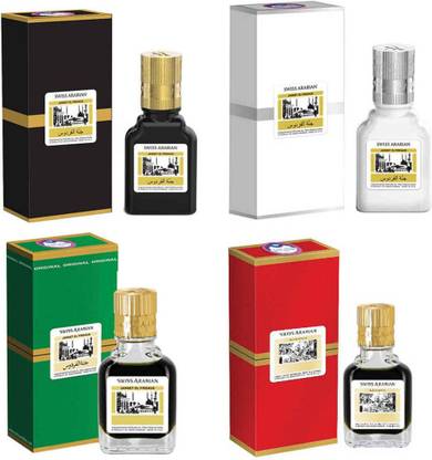 Swiss Arabian Jannat ul Firdaus 9ml Attar Black, Red, Green & White Combo Pack Floral Attar