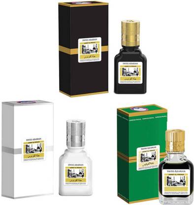 Swiss Arabian Jannat ul Firdaus 9ml Attar Black, White & Green Combo Pack Floral Attar