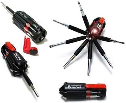 American Sia Multifunctional 8 In 1 Screwdriver set with Led torch Screwdriver Bit Set (Pack of 1) Combination Screwdriver Set
