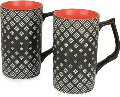 StyleMyWay Black Matt Ceramic Beer & Milk 500ml - Set Of 2 | Beer Glasses | Coffee Cups & Ceramic Beer Mug