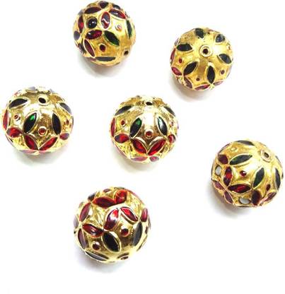 Jaipri 4pcs, 20mm Meenakari Golden Beads For Jewellery Making