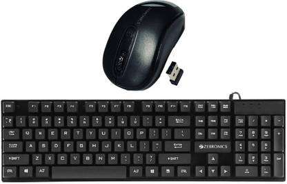 ZEBRONICS Multimedia Keyboard (English)-K44-Black-Wireless Mouse-DASH_Black Combo Set
