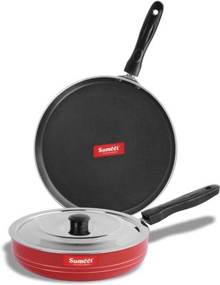 Sumeet Red Chilli Non Stick Cookware Set of 2.6mm Thick (Dosa Tawa – 26.5cm Dia + Fry pan – 1.5Ltr Capacity – 21cm Dia) Non-Stick Coated Cookware Set