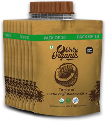 Only Organic Virgin Coconut Oil Travel Pack 50 ml (Pack of 10) Coconut Oil Pouch