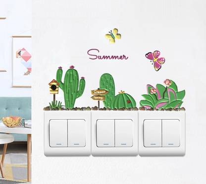 Ampire 27 cm Switchboard Stickers 3D Summer Cactus Double Switchboard Protection Decoration Cover Living Room Self Adhesive Sticker
