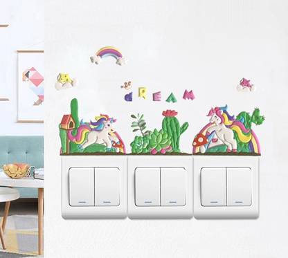 Ampire 27 cm Switchboard Stickers 3D Unicorn Rainbow Cactus Double Socket Wall Stickers Radium Points Self Adhesive Sticker