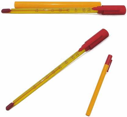 MCP Partial Immersion Red Alcohol Pocket Thermometer with Yellow Back, 10 to +50 Degrees (Pack of 2) Aquarium Thermometer