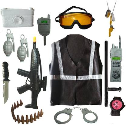 IndusBay Complete Army Military Role Play Toy Set with Military Jacket, Toy Gun, Toy Weapons, Granade, intercom Cosplay Fancy Dress For kids Armor Sets