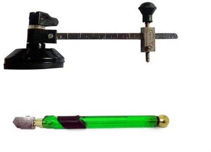 EXCEL IMPEX 6" Glass Circle/Round Glass Cutter Tool and Borit Glass Cutter with Rubber Grip Combo Glass Cutter