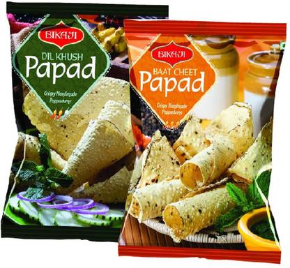 Bikaji Aslee Bikaneri Bikaji Baat Cheet Papad 1kg and Dil Khush Papad 1Kg (Pack of 2) Fryums (Pack of 2)
