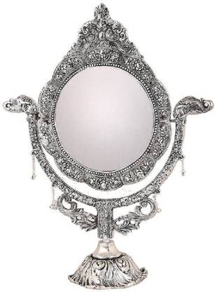 Tjori Silver Polished Elephant Motif Table Mirror Decorative Mirror