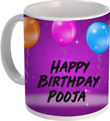 COLOR YARD best happy birth day Pooja name design on white Ceramic Coffee Mug