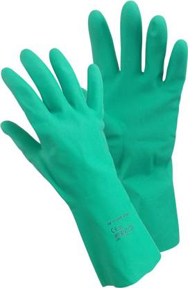 Primeway Rubberex RNF15 Chemicals, Solvents, Oils and Fats Resistant Flocklined, Medium, Super Nitrile Safety Gloves