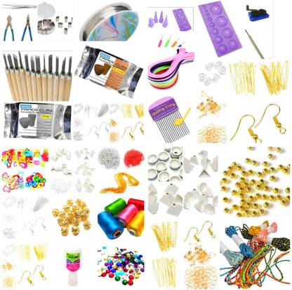 Medonna shoppe Terracotta, Quilling and Silk thread jewellery making tools kit, 3 in 1 kit
