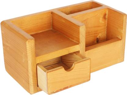 Muebles World 3 Compartments Wood Single drawer Stationery Organiser (Pine wood)