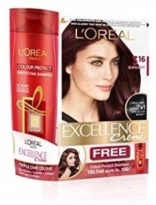 L'Oréal Paris Excellence Creme Hair Color, 3.16 Burgundy ( WITH 192.5 ML SHAMPOO ) , Burgundy 3.16