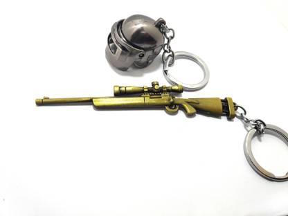 FashionSta Pubg M24 Sniper with 8x Scope gold and Level 3 Helmet trending Key Chain
