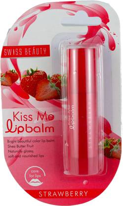 SWISS BEAUTY Kiss Me Lip Balm Strawberry ~ Care For Lips ~ Bright Beautiful Color Lip Balm~ Soft and Nourished lips ~ 4.5g Red Strawberry