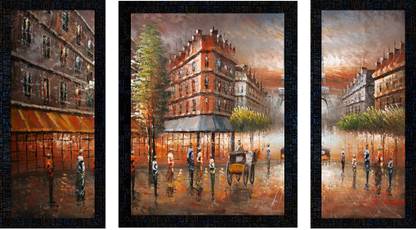 Poster N Frames Set Of 3 Paris Eiffel tower landscape Digital Reprint 14 inch x 22 inch Painting